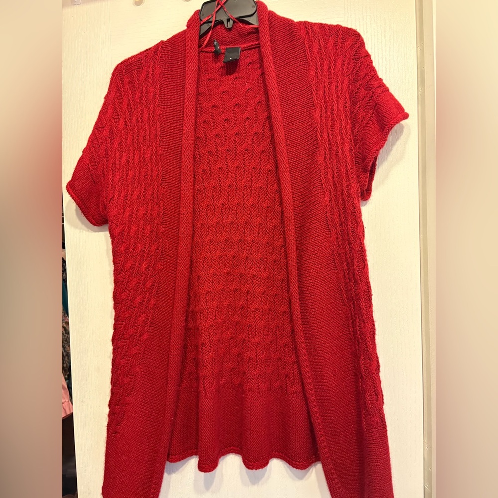 Red Cable Knit Women's Cap Sleeve Wrap